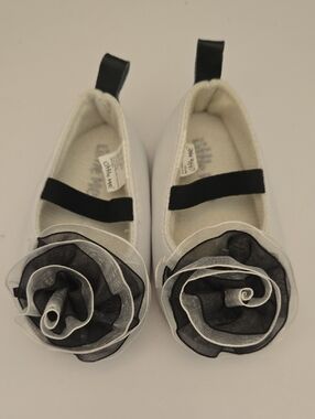 Little Me White and Black Floral Accent Girls Dress Flats